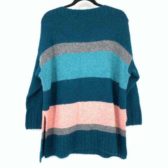 Lou & Grey For Loft Tunic Sweater Womens Size Medium Teal Pink Gray Striped NEW - Picture 2 of 7